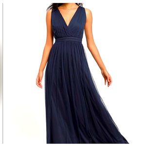 Lulus Romantic Moment Navy Blue Mesh Maxi Dress
